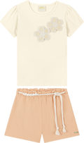 Foto oficial em alta — Conjunto Blusa em Cotton Penteado Shorts em Moletinho Linho — BG0048 — frente
