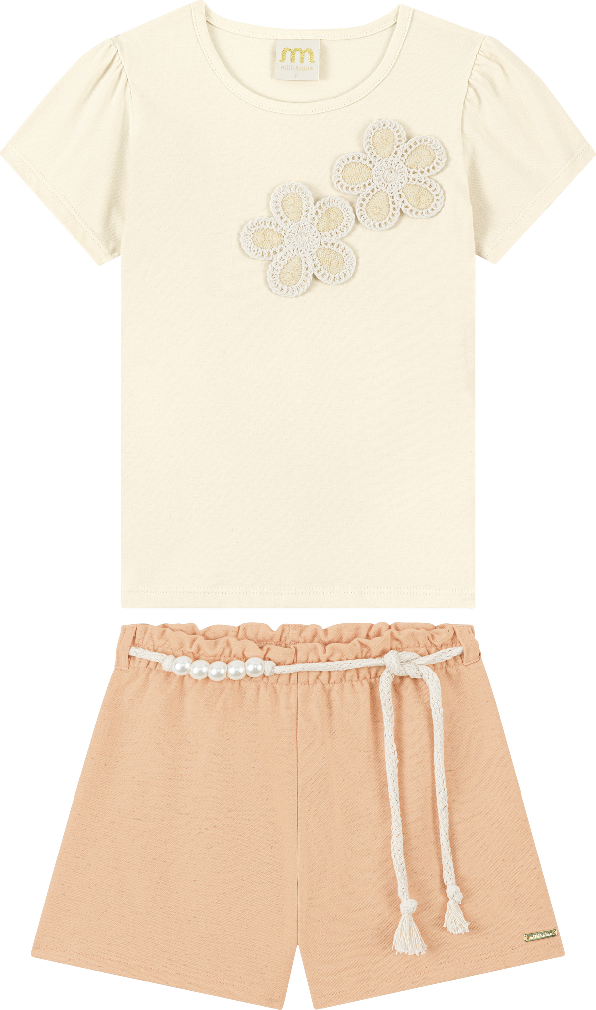 Foto oficial em alta — Conjunto Blusa em Cotton Penteado Shorts em Moletinho Linho — BG0048 — frente