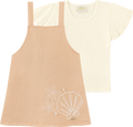 Foto oficial em alta — Conjunto Blusa em Cotton Penteado Salopete em Moletinho Linho — LJ0129 — frente