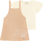 Foto oficial em alta — Conjunto Blusa em Cotton Penteado Salopete em Moletinho Linho — LJ0129 — frente