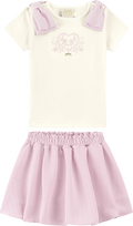 Foto oficial em alta — Conjunto Blusa em Cotton Penteado Saia em Tecido Listras Harmonia — BG0026 — frente