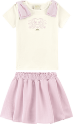 Foto oficial em alta — Conjunto Blusa em Cotton Penteado Saia em Tecido Listras Harmonia — BG0026 — frente