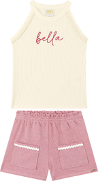 Foto oficial em alta — Conjunto Blusa em Canelado e Shorts em Cotton Bee Honey — BG0048 — frente