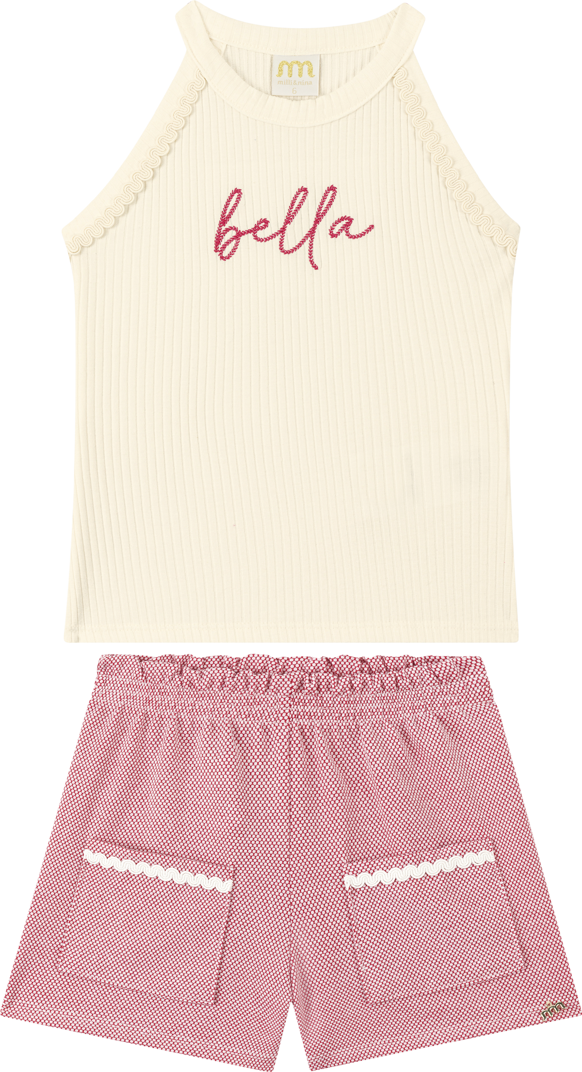 Foto oficial em alta — Conjunto Blusa em Canelado e Shorts em Cotton Bee Honey — BG0048 — frente