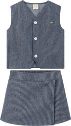 Foto oficial em alta — Conjunto Colete e Short Saia em Tecido Twill Brilho — AZ0272 — frente