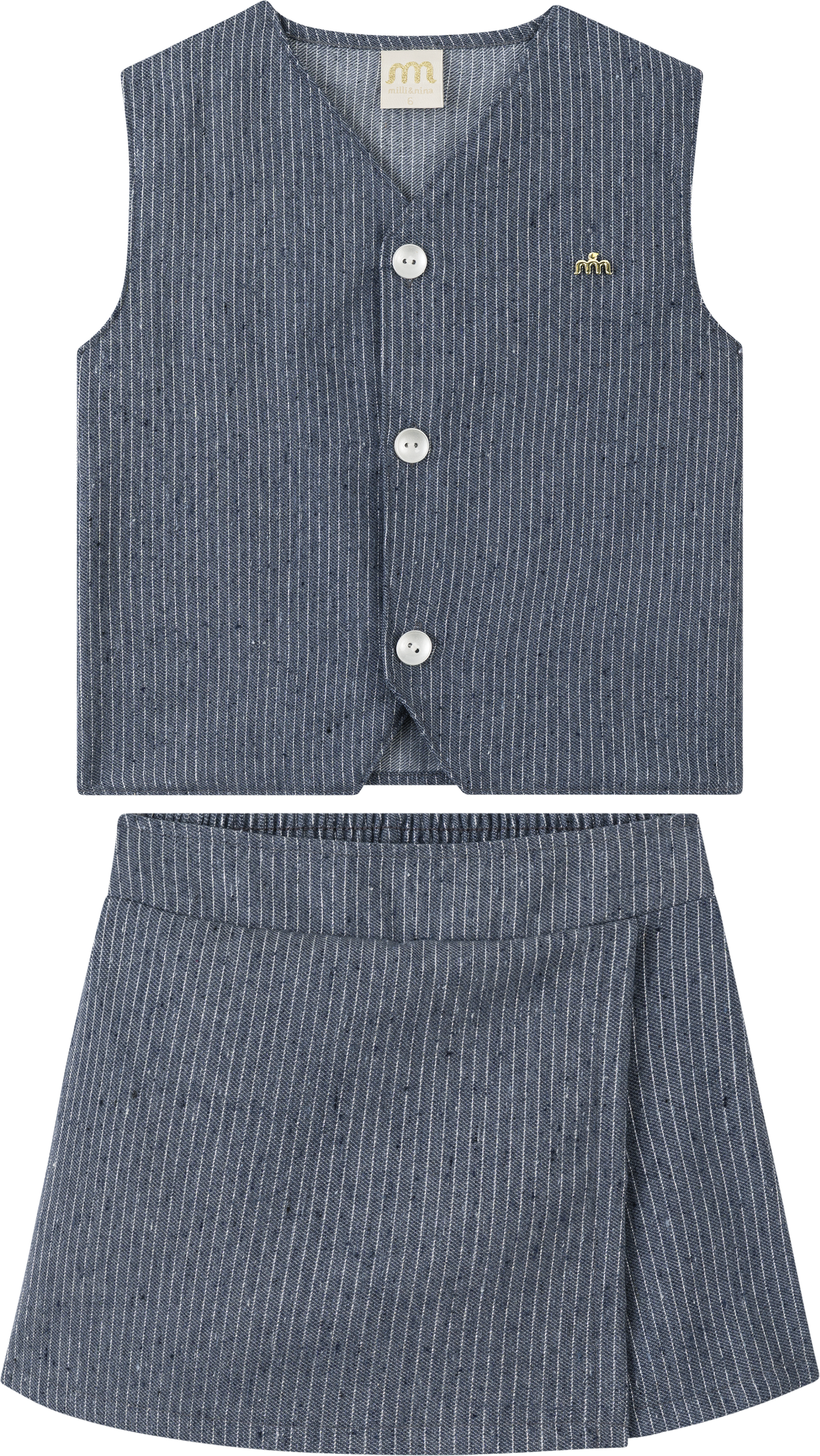Foto oficial em alta — Conjunto Colete e Short Saia em Tecido Twill Brilho — AZ0272 — frente