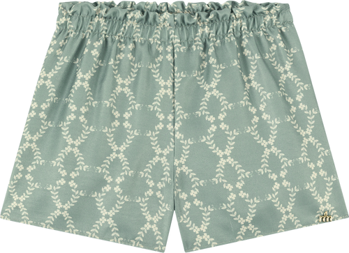 Foto oficial em alta — Conjunto Blusa em Canelado e Shorts Tecido Milano Milange Laise Arabesco — BG0048 — costas