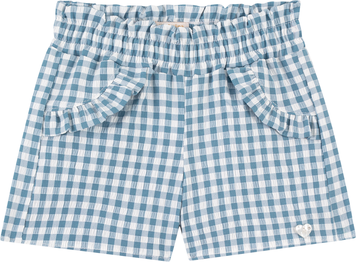 Foto oficial em alta — Conjunto Blusa em Cotton Penteado Shorts em Tecido Xadrez Vichy — BG0026 — costas