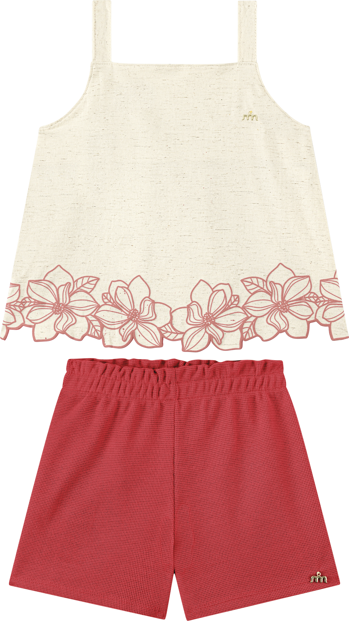 Foto oficial em alta — Blusa em Sarja Linho e Shorts em Malha Wafer — BG0027 — frente