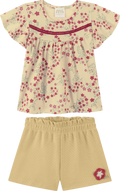 Foto oficial em alta — Conjunto Blusa em Cotton Penteado Minifloral e Short em Malha Wafer — BG0049 — frente