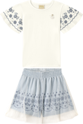 Foto oficial em alta — Conjunto Blusa em Cotton Penteado Shorts Saia em Microfibra Four Way — AZ0266 — frente