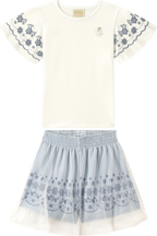 Foto oficial em alta — Conjunto Blusa em Cotton Penteado Shorts Saia em Microfibra Four Way — AZ0266 — frente