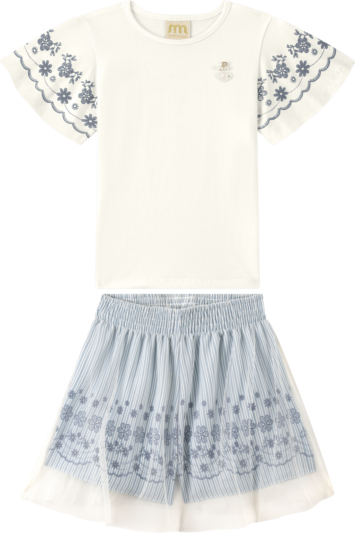 Foto oficial em alta — Conjunto Blusa em Cotton Penteado Shorts Saia em Microfibra Four Way — AZ0266 — frente