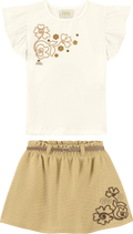 Foto oficial em alta — Conjunto Blusa em Cotton Penteado Saia em Malha Wafer — BG0026 — frente