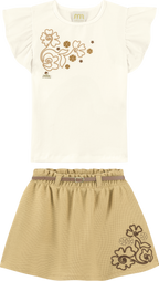 Foto oficial em alta — Conjunto Blusa em Cotton Penteado Saia em Malha Wafer — BG0026 — frente