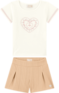 Foto oficial em alta — Conjunto Blusa em Cotton Penteado Shorts em Malha Jacquard Tranças — BG0026 — frente