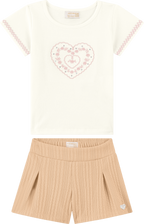 Foto oficial em alta — Conjunto Blusa em Cotton Penteado Shorts em Malha Jacquard Tranças — BG0026 — frente