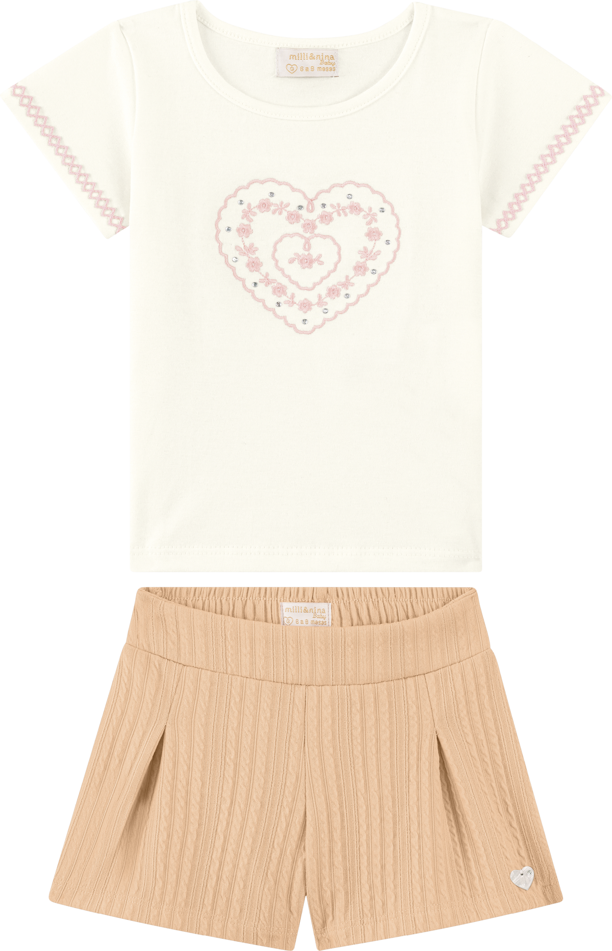 Foto oficial em alta — Conjunto Blusa em Cotton Penteado Shorts em Malha Jacquard Tranças — BG0026 — frente