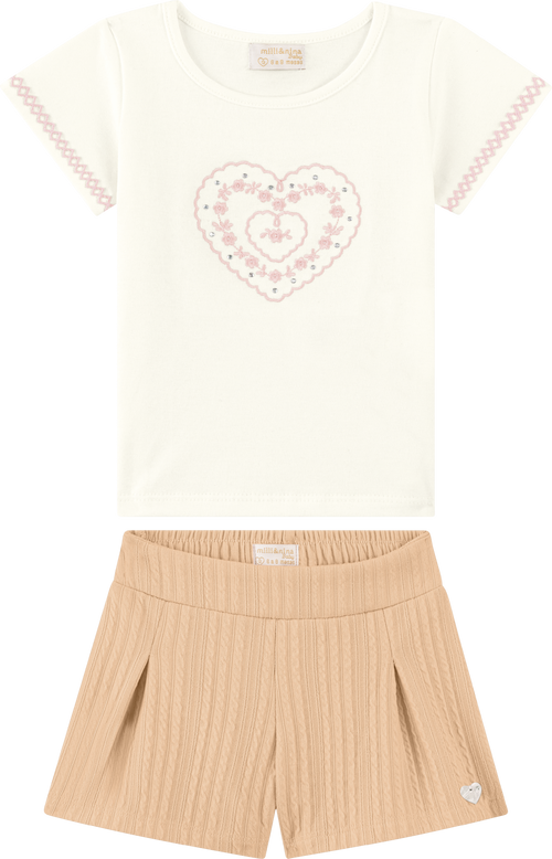 Foto oficial em alta — Conjunto Blusa em Cotton Penteado Shorts em Malha Jacquard Tranças — BG0026 — frente