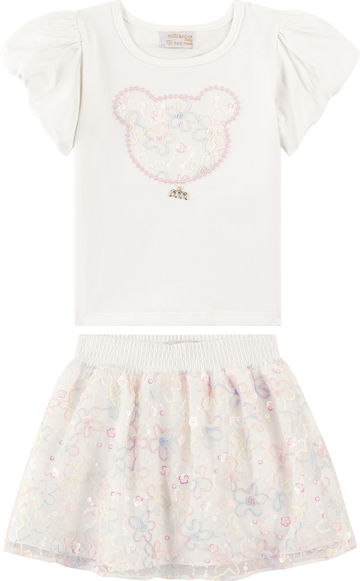 Foto oficial em alta — Conjunto Blusa em Cotton Penteado Saia em Tule Brilho de Primavera — BG0026 — costas