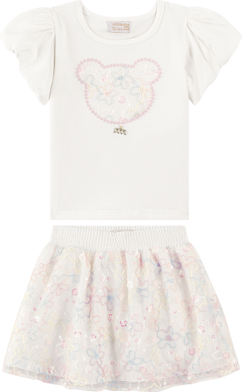 Foto oficial em alta — Conjunto Blusa em Cotton Penteado Saia em Tule Brilho de Primavera — BG0026 — costas